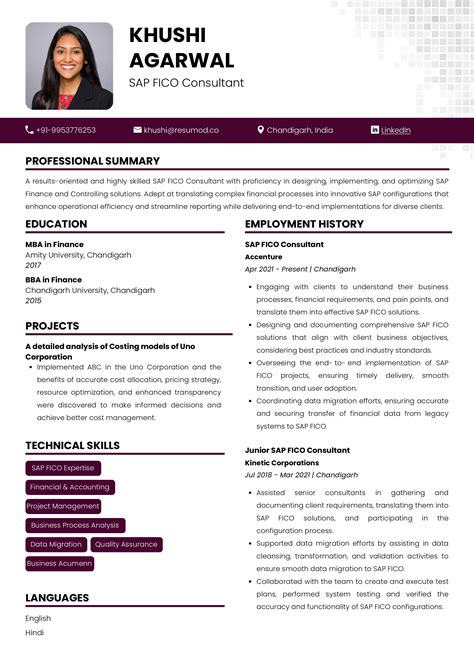 Sample Resume Of Sap Fico Consultant With Template Writing Guide