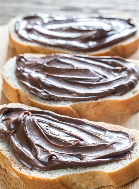 Slices Of Baguette With Chocolate Cream Stock Photo Image Of Cutting