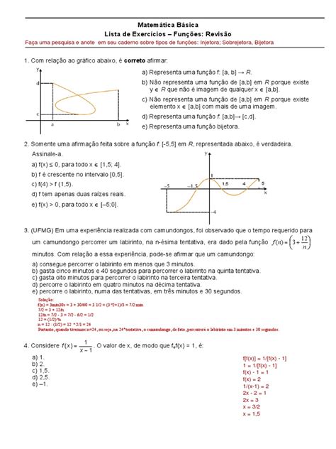 Funções Matemáticas Revisão De Conceitos E Aplicações Pdf Função