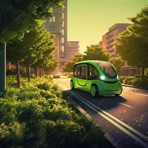 Premium Ai Image There Is A Small Green Car Driving Down The Street