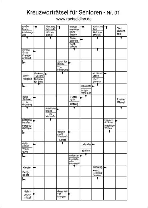 Kreuzworträtsel für Senioren zum Ausdrucken