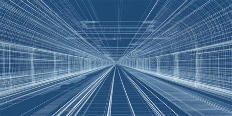 Blueprint Tunnel Perspective View Of Modern Underground Transit System