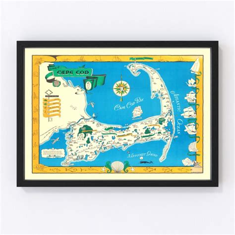 Vintage Map Of Cape Cod 1940 By Ted S Vintage Art