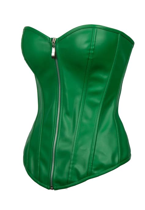 Factory Price Zipper Green Leather Gothic Corset Dress Plus Size Burlesque Costumes Sexy