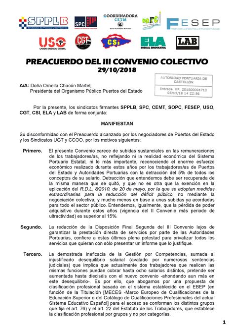 COMUNICADO SOBRE EL PREACUERDO DEL III CONVENIO COLECTIVO PUERTOS DEL