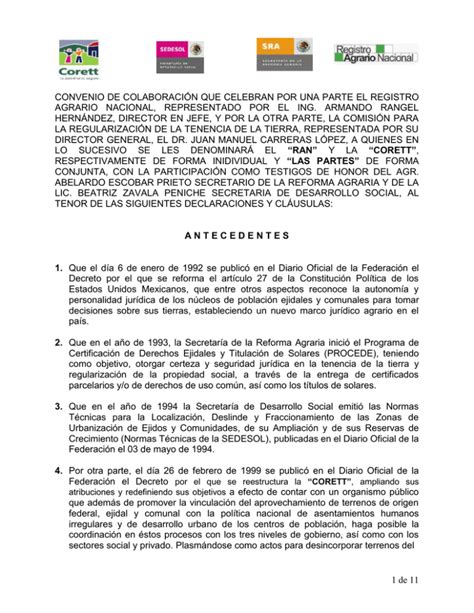 Convenio De Colaboracion Que Celebran Por Una Parte El Registro