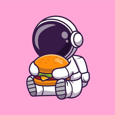 Leuke Astronaut Eten Hamburger Cartoon Vector Icon Illustratie