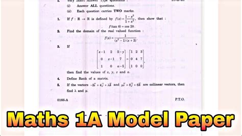 First Year Maths A Board Model Paper Tm And Em Maths A Model Paper