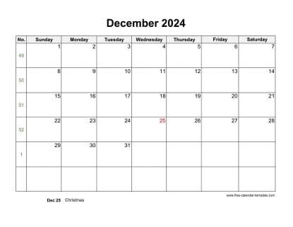 Free 2024 Calendar Blank December Template (horizontal) | Free-calendar ...