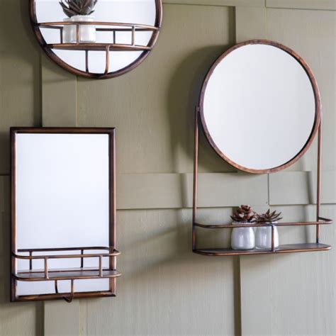 Millan Rectangular Bathroom Mirror With Shelf In Bronze Frame