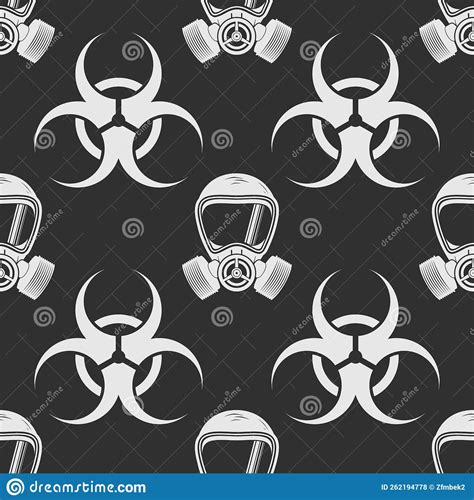 Biohazard Sign With Gas Mask Seamless Pattern Stock Vector