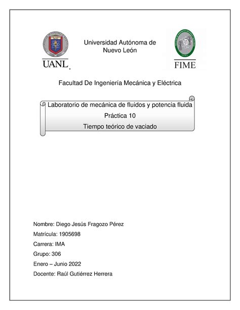 1905698 Práctica 10 Prácticas laboratorio de mecanica de fluidos fime