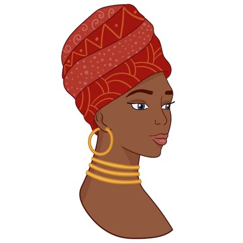 Retrato De Hermosa Mujer Africana En Turbante Tradicional Vector Premium