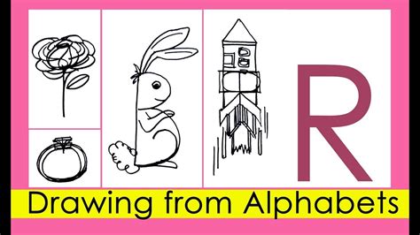 4 Easy to Draw Pictures with Letter R | Draw Rose, Rabbit, Ring, Rocket ...