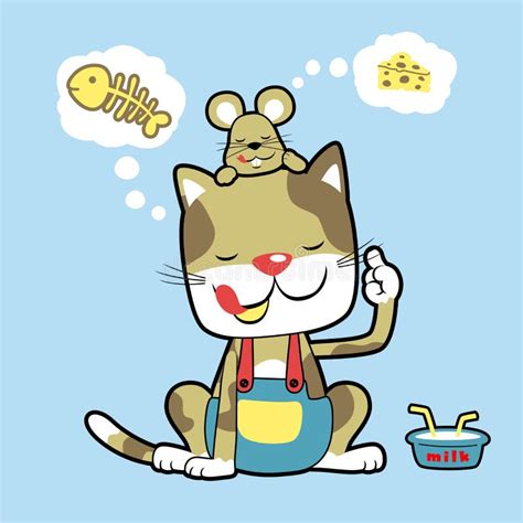Grappige Cartoon Van Katten En Muizen Die Aan Levensmiddelen Denken
