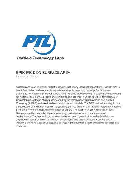 Pdf Specifics On Surface Area Particle Technology Labs