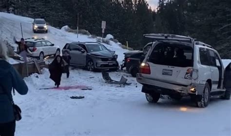 Terrifying Lake Tahoe 16 Car Pileup Blocks Only Road Up Icy Mountain