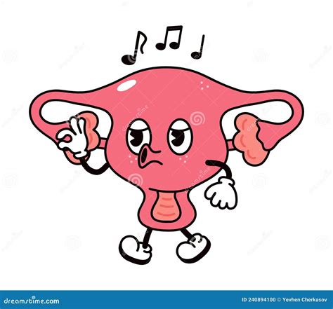 Cute Funny Uterus Walking Singing Character Vector Hand Drawn Traditional Cartoon Vintage