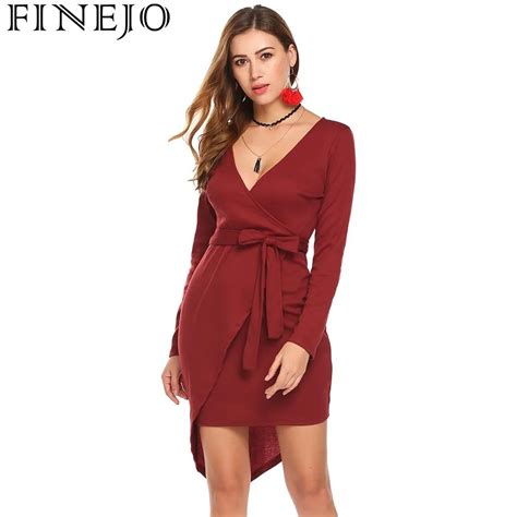 Buy Finejo Women Sexy Deep V Neck Party Faux Wrap