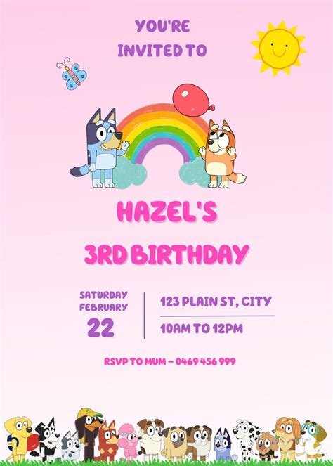 Bluey Birthday Invitation Canva Editable Template Bluey Etsy