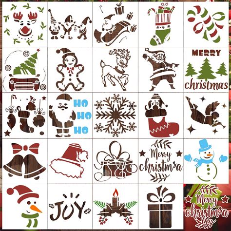 24pcs Small Christmas Stencils Reusable Xmas Painting 3x3 Inch Template Multiple