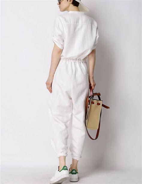 White Jumpsuitcasual Loose Jumpsuitlinen Overalllinen Romperplus