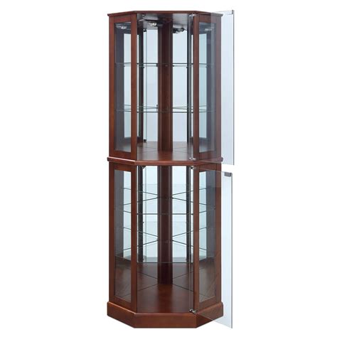 BELLEZE Lighted Corner Display Curio Cabinet Wooden Curved Shelving