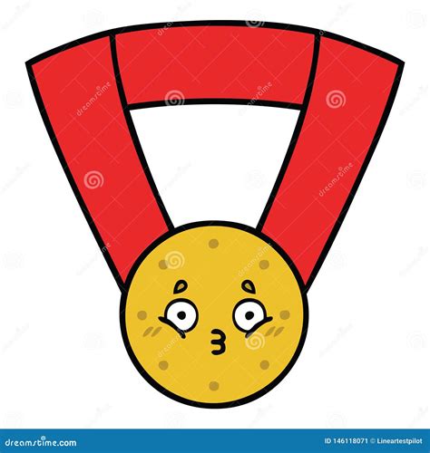 Cute Cartoon Of A Gold Medal Stock Vector Illustration Of Cute