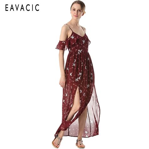 Eavacic Boho Vestido Estampado Sexy Vestido Largo Playa Vestido