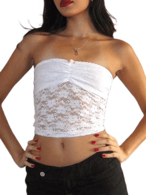 Caitzr Women Sexy Sheer Mesh See Through Crop Tube Top Slim Fit