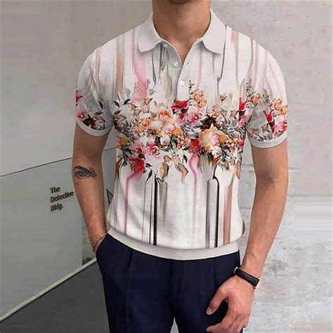 Summer Street Fashion Mens Casual Tops Short Sleeve Printed Button