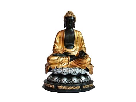 Black And Golden Poly Resin Meditation Buddha Statue With Flower Base