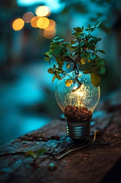 A Light Bulb With A Plant Inside Of It Premium AI Generated Image