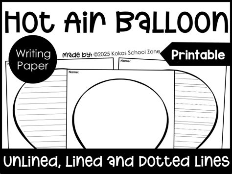 Hot Air Balloon Writing Paper Blank Lined And Dotted Handwriting Lines Teaching Resources