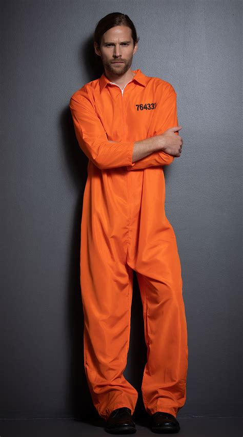 Mens Bad Boy Convict Costume Orange Prison Jumpsuit Costume