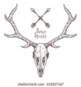 Deer Skull Vintage Engraving Style Stock Vector Royalty Free