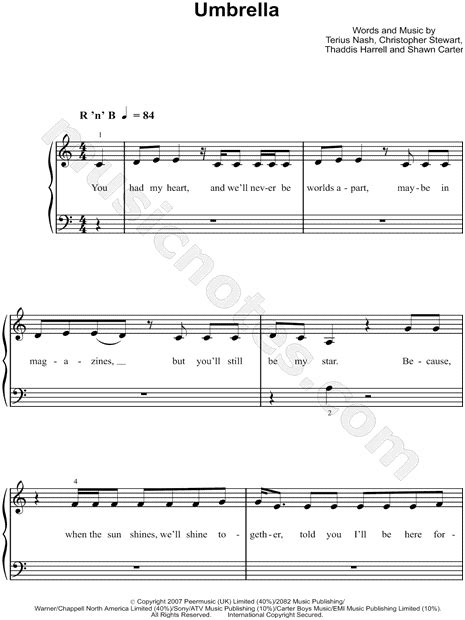 Rihanna Umbrella Sheet Music Easy Piano In C Major Download And Print Sku Mn0098953