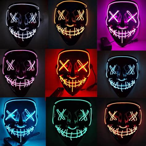 Máscara de neón para Halloween máscaras de fiesta con luz LED purga