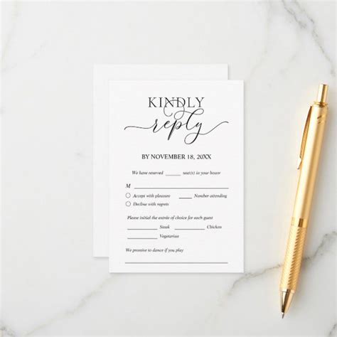 Modern Romantic Black Wedding Dinner RSVP Enclosure Card Zazzle