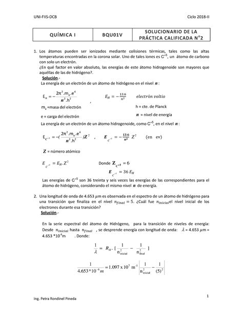 2018 II Con solucionario 1 QUÍMICA I BQU01V SOLUCIONARIO DE LA