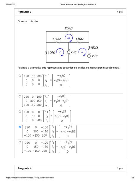 Teste Atividade Para Avaliação Semana3 Circuitos Elétricos I