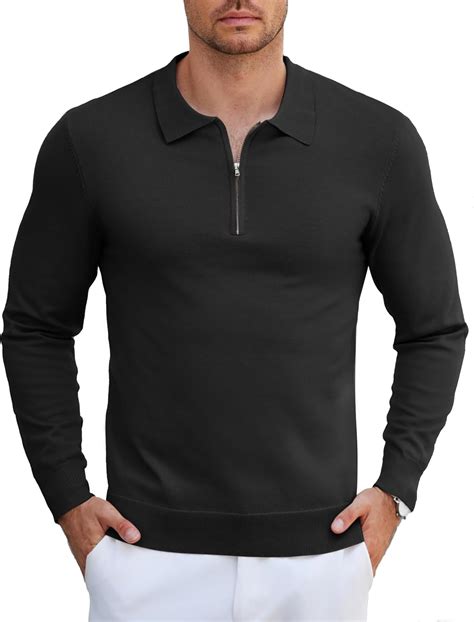 Amazon COOFANDY Mens Knit Polo Shirt Quarter Zip Slim Fit Pullover