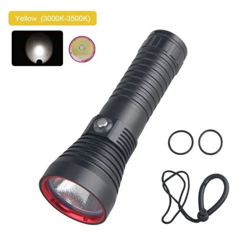 White Yellow Light Diving LED Flashlight Waterproof Outdoor Underwater