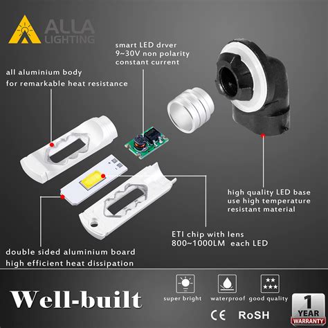 Alla Lighting 3800lm 886 898 881 LED Fog Light Bulbs Super Bright