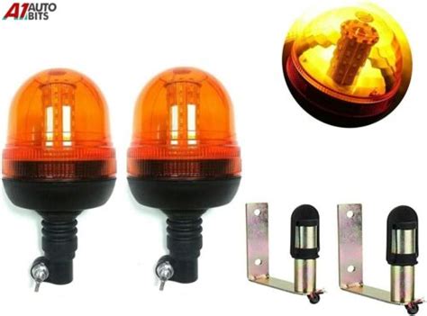 2X Led Rotating Amber Beacon Flexible Din Pole Thread Mount Warning