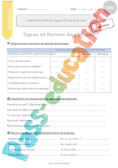 Exercice Phrase Types De Phrase Cm Cycle Pass Education