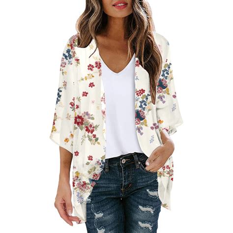 Cardigan For Women Floral Print Puff Sleeve Kimono Loose Cover Up Casual Jackets For Women