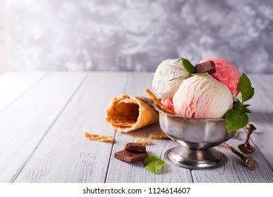 Homemade Organic Vanilla Ice Cream Mint Stock Photo