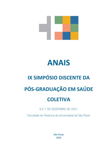 Pdf Anais Do Ix Simp Sio Discente Da Pos Gradua O Em Saude Coletiva