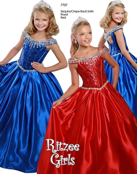 Ritzee Girls 7707 Size 10 Long Satin Pageant Dress Sequin Off The
